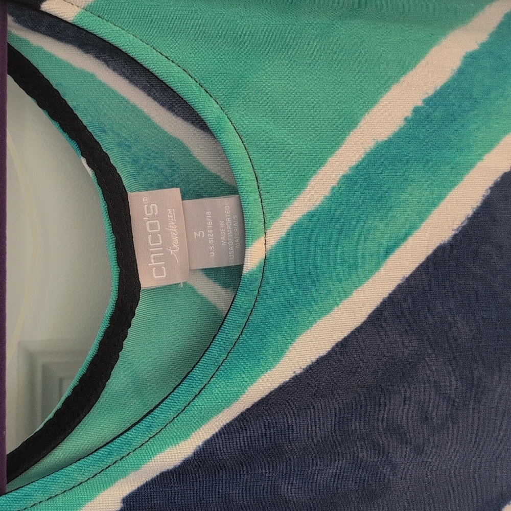 Chico's Navy and Teal Striped Maxi Dress